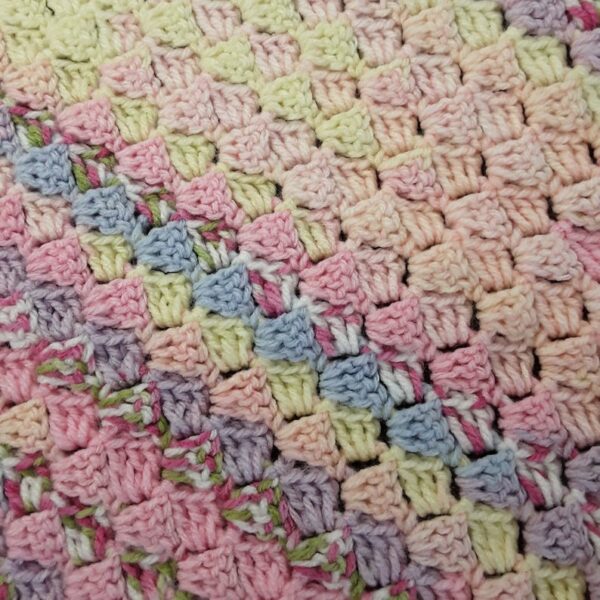 Hand crocheted baby cot bed size pink multicolour c2c blanket - product image 4