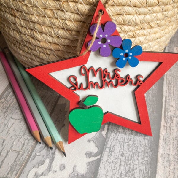 Personalised Teacher and Teaching Assistant Gift Decorations – Apple and Flowers - main product image