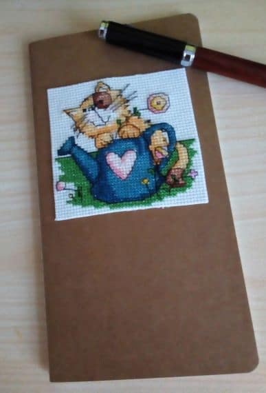 Cat with Watering Can Notebook, Cross Stitch - main product image