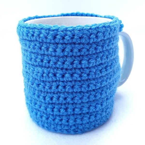 Blue unicorn lovers hand crocheted mug cosy with white unicorn with pink and blue sparky mane - product image 5