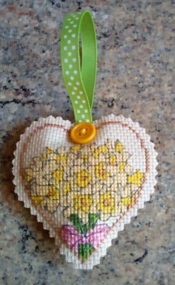 Bunch of Daffodils Heart, Cross Stitch Padded Heart - product image 5