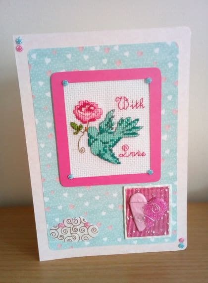 With Love Card, Bluebird & Rose, Cross Stitch Card - product image 2