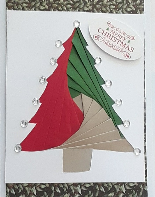 Red, green and gold Christmas tree card. - main product image