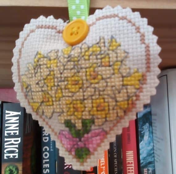 Bunch of Daffodils Heart, Cross Stitch Padded Heart - main product image