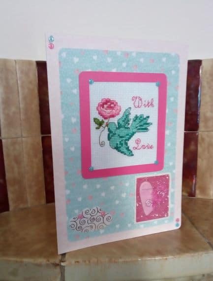 With Love Card, Bluebird & Rose, Cross Stitch Card - main product image