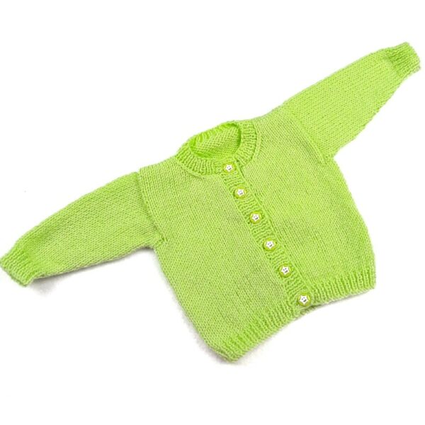 Hand knitted baby girl boy cardigan in lime green 0 – 3 months - main product image