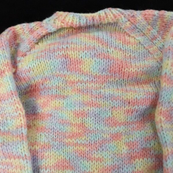 Hand knitted pastel multicoloured baby girl cardigan 6 – 12 months - product image 2