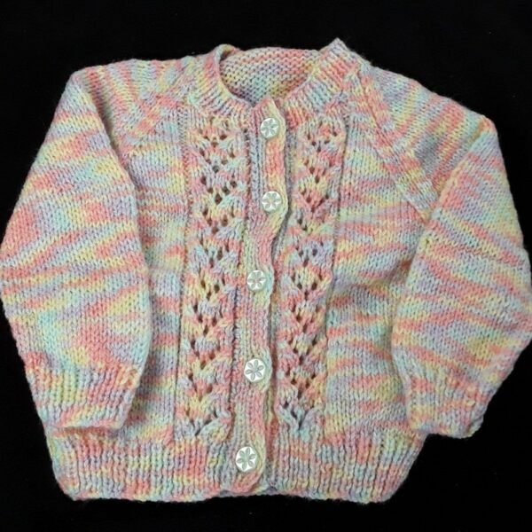 Hand knitted pastel multicoloured baby girl cardigan 6 – 12 months - main product image