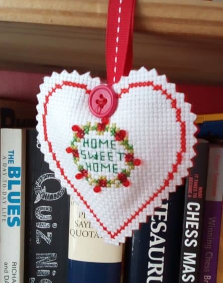 Home Sweet Home – Cross Stitch Hanging Heart Pocket Hug - main product image