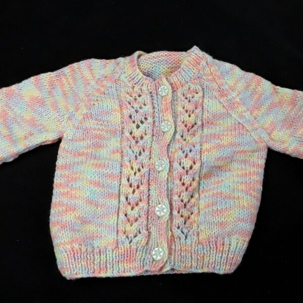 Hand knitted pastel multicoloured baby girl cardigan 6 – 12 months - product image 3