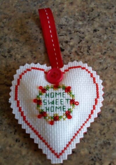 Home Sweet Home – Cross Stitch Hanging Heart Pocket Hug - product image 2