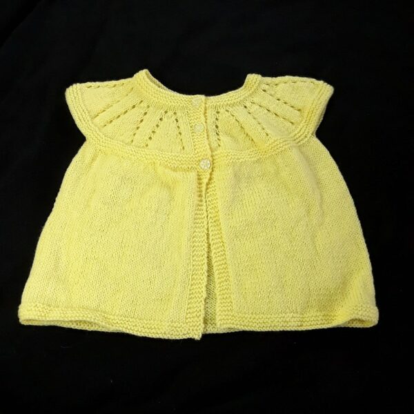 Girls sleeveless cardigan hand knitted in yellow – 4 – 5 years - main product image