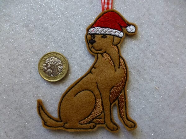 Golden Labrador in Santa hat – Christmas tree decoration - main product image