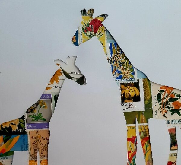 Recycled postage stamp Momma and baby Giraffe picture. - product image 2