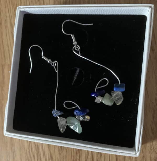 White, Light Green and Blue Dangle & Drop Earrings on a wire, (Pair) - main product image