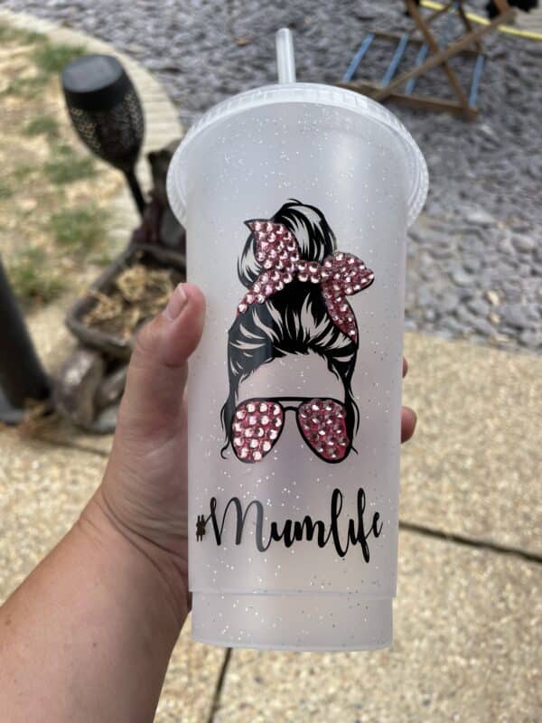 Rhinestone mum life cold cup - main product image