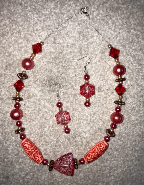 Red Dangle & Drop Earrings and Necklace Set, Classic Design - main product image