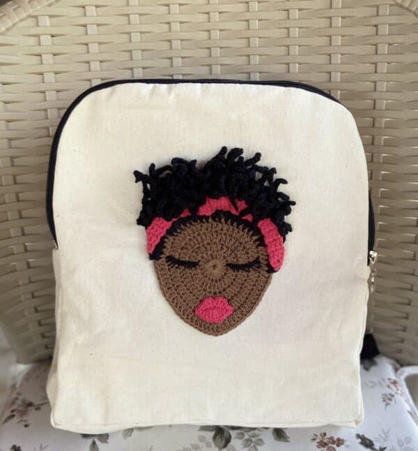 GIRL POWER Fabrick backback with crochet girl appliqué - main product image