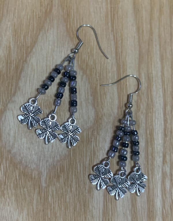 Silver Triple Grey Clover Leaf Pearl Drop Earrings - main product image