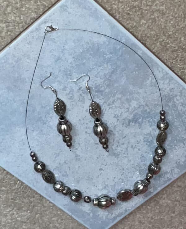 Silver Dangle & Drop Earrings and Necklace Set, Retro Design - product image 2