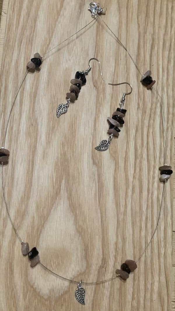 Brown and Beige Stone Dangle & Drop Earrings and Necklace Set - product image 2