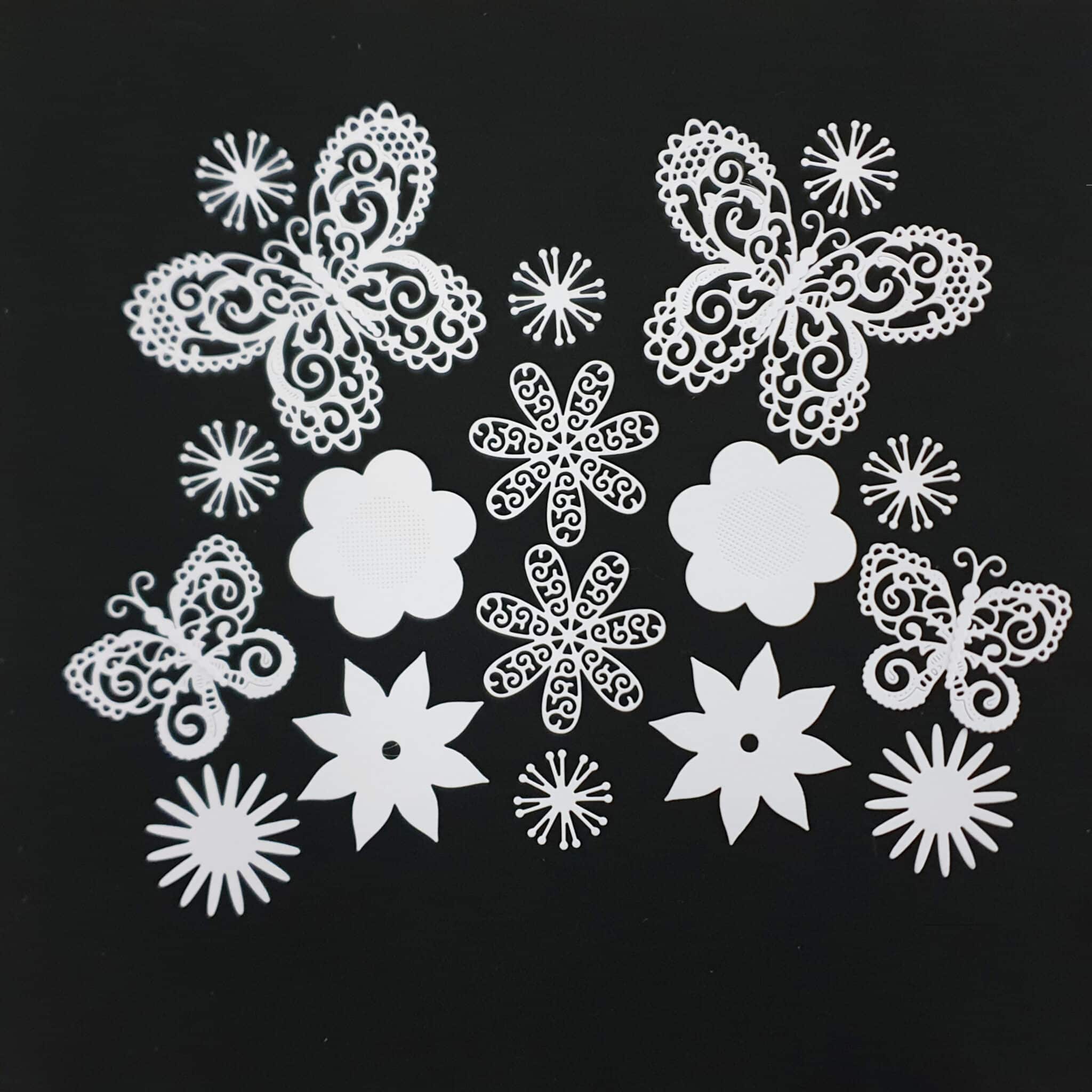 20 Tattered Lace Die Cut Pieces – Uncoloured White Butterflies & Flowers, Card Toppers - main product image