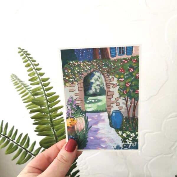 Through The Garden Wall Landscape Gouache Art Print - product image 2