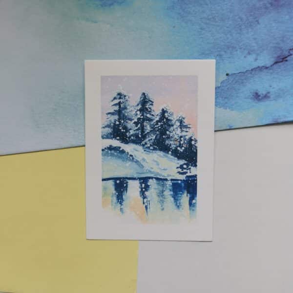 Snow Tree Reflection Landscape Gouache Painting Art Print - main product image