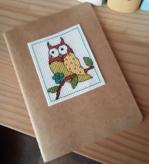 Green & Yellow Owl, Owl Notebook, Cross Stitch Owl, Handmade Owl, Owl Lover Gift - main product image