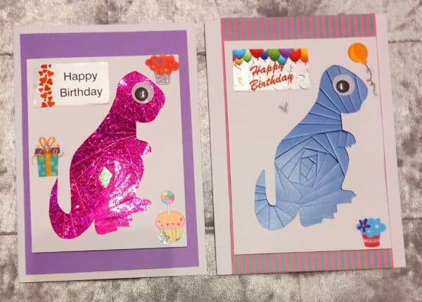 Pink sparkly Dinosaur birthday card. - product image 2