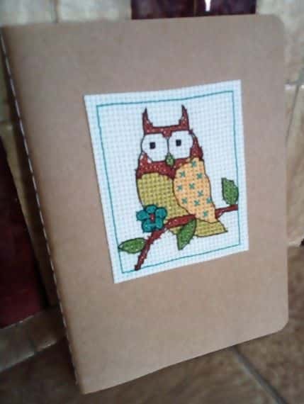 Owl Notebook, Cross Stitch Owl, Handmade Owl, Owl Lover Gift - product image 2