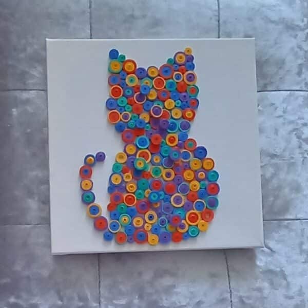 Beautiful quilled art cat canvas picture. - main product image