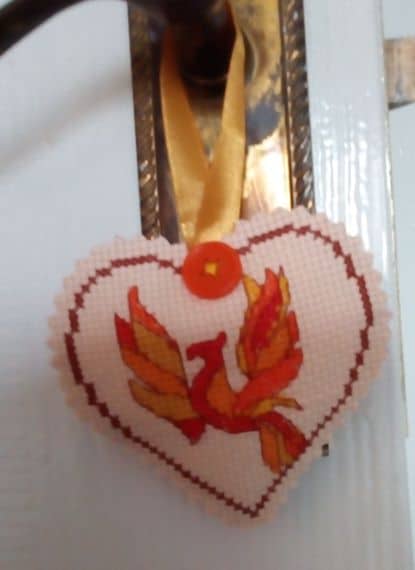 Phoenix Hug, Cross Stitch, Pocket Heart, Hanging Heart - product image 2