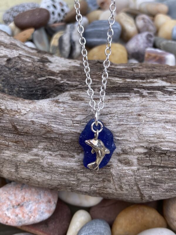 Seaglass and Sterling silver pendant necklace - main product image