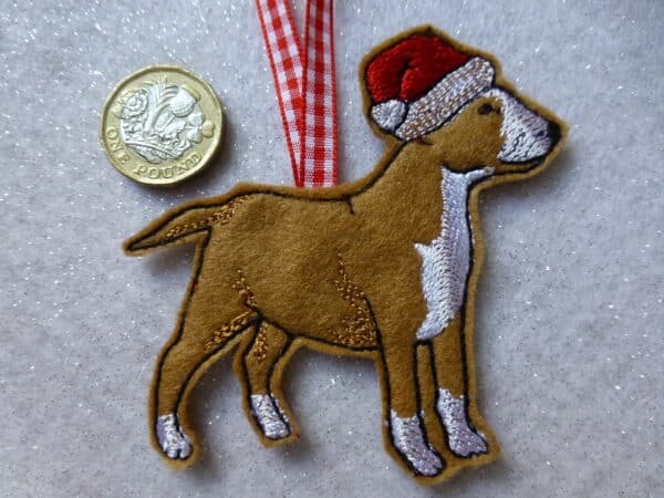 Bull Terrier in Santa Hat Hanging Decoration - main product image