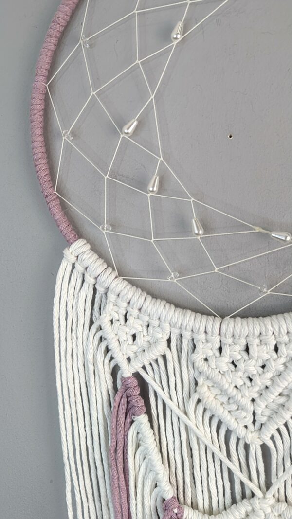 Dusky Pink Moon dreamcatcher, white, wall hanging, fibre art, dream catcher, macrame, girls room - product image 2