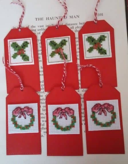 Christmas Gift Tags, Cross Stitch Tags, Tags for Christmas Gifts, Holly Gift Tags, Wreath Gift Tags - main product image