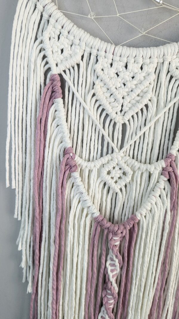 Dusky Pink Moon dreamcatcher, white, wall hanging, fibre art, dream catcher, macrame, girls room - product image 5