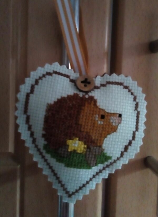 Hedgehog Hanging Heart, Pocket Hug, Cross Stitch, Hedgehog Gifts - main product image