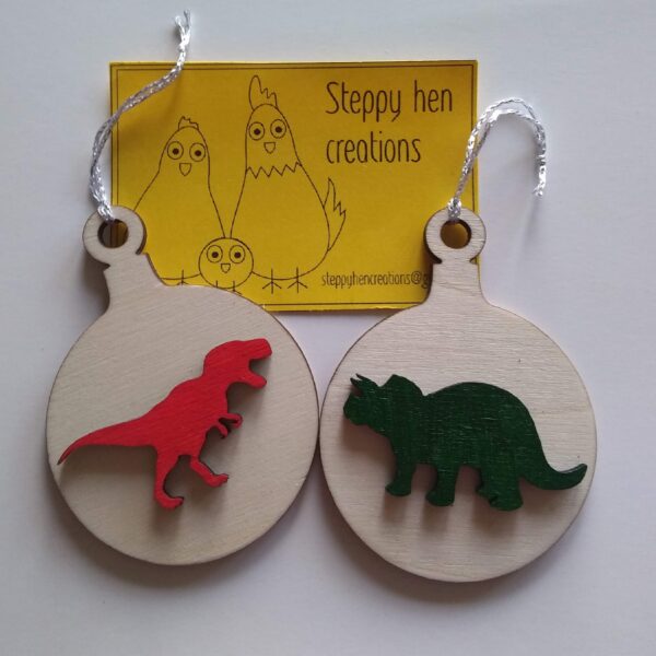 Dinosaur silhouettes baubles | Hand painted designs - product image 3