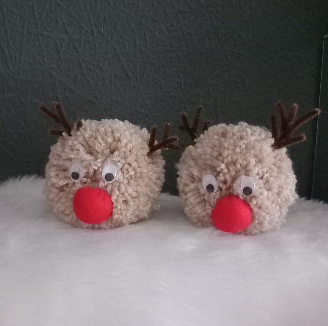 Pair of cute Reindeer pom pom Christmas decorations. - main product image