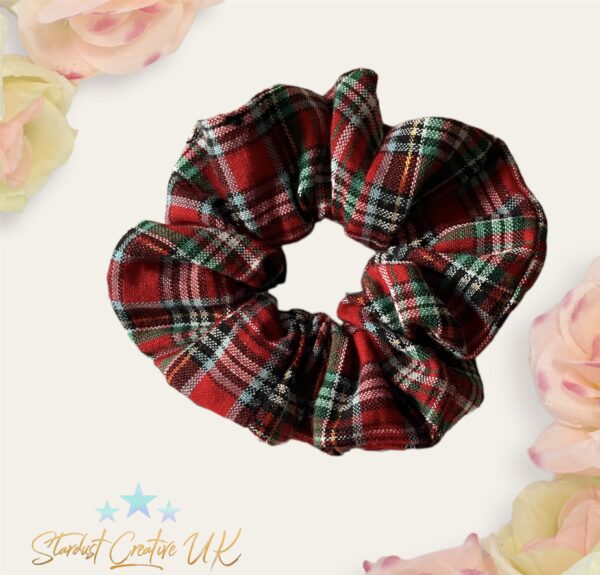 Tartan chunky hair scrunchies. Traditional Christmas themed hair accessories. - product image 2