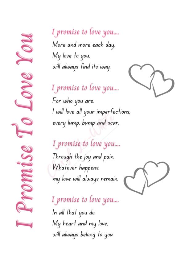 I Promise To Love You – A4 Poem Print – Digital Download – Anniversary Gift – PDF FILE ONLY - product image 2