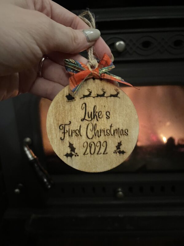 Engraved Wooden Christmas Tree Bauble. Traditional Xmas decoration. - product image 3