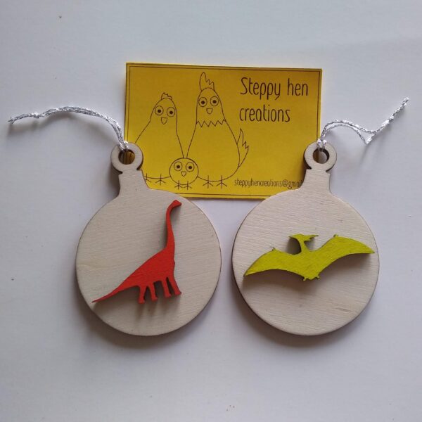 Dinosaur silhouettes baubles | Hand painted designs - product image 2