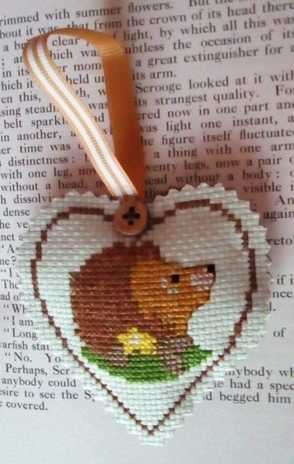 Hedgehog Hanging Heart, Pocket Hug, Cross Stitch, Hedgehog Gifts - product image 2