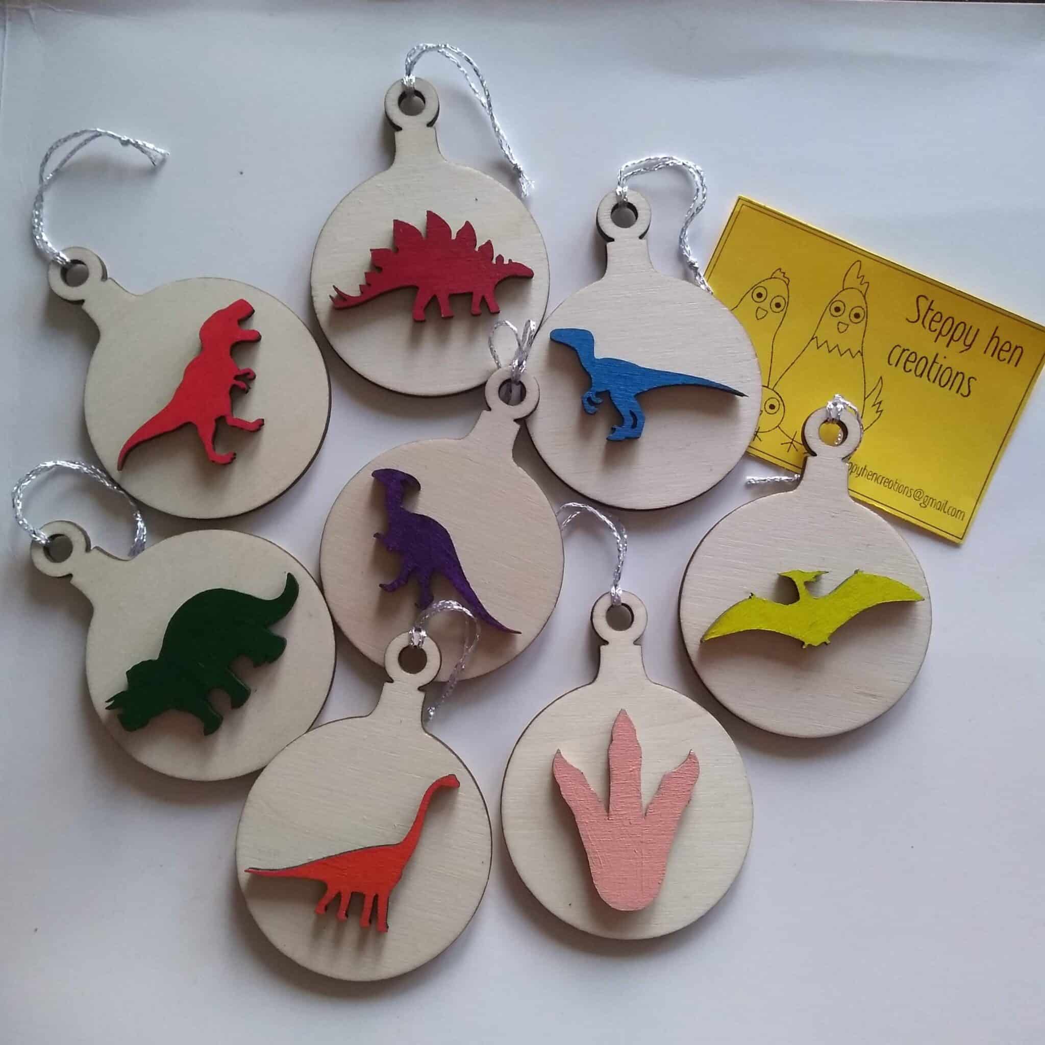 Dinosaur silhouettes baubles | Hand painted designs - main product image