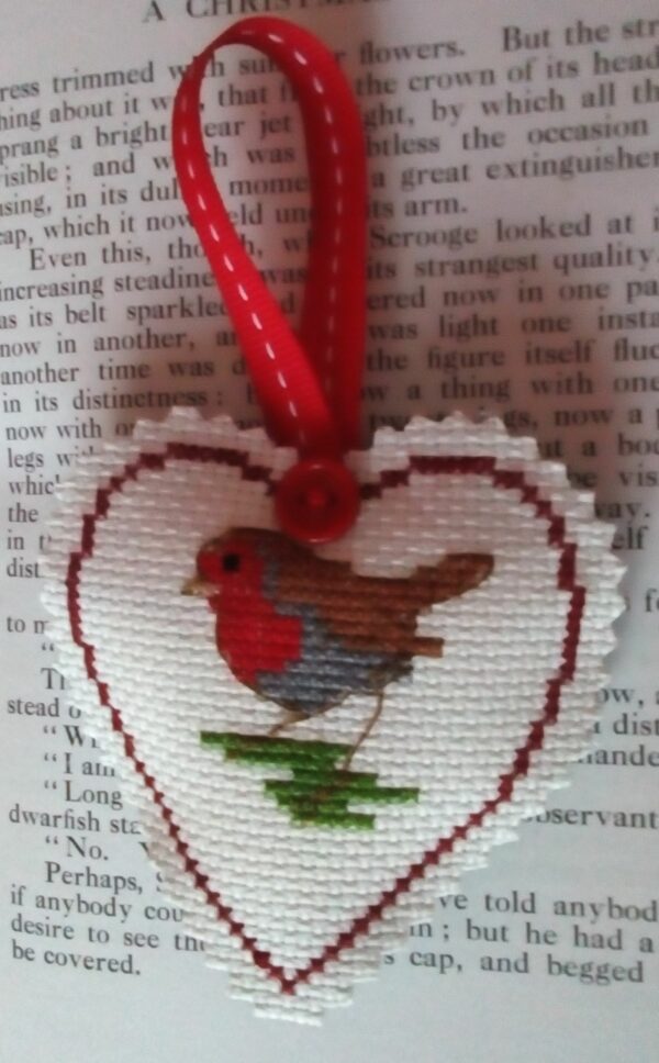 Robin Heart, Hanging Heart, Pocket Hug, Cross Stitch Robin, When Robins Appear Loved Ones are Near - product image 2