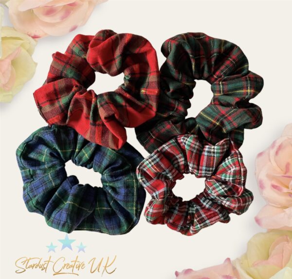 Tartan chunky hair scrunchies. Traditional Christmas themed hair accessories. - main product image