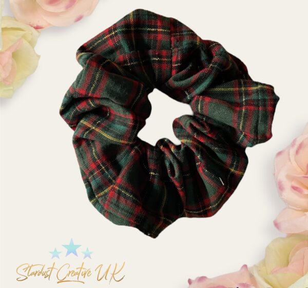 Tartan chunky hair scrunchies. Traditional Christmas themed hair accessories. - product image 3